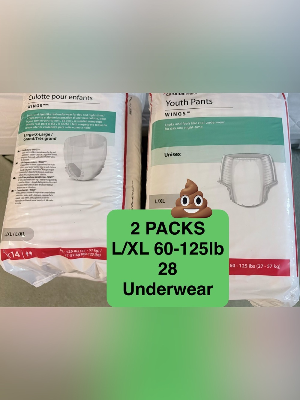 28 Ct. Cardinal Health Unisex Youth Pants Disposable Incontinence Underwear L/XL